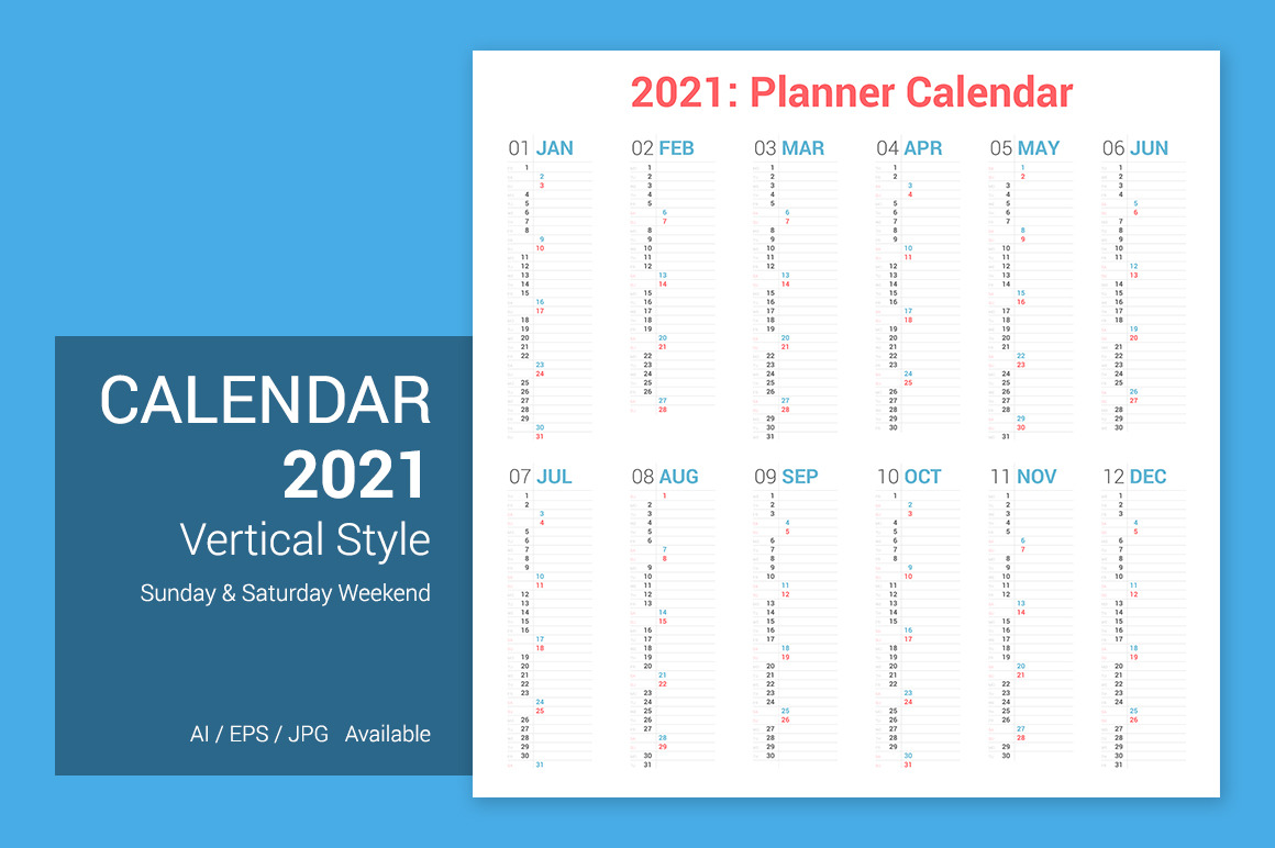 Calendar 2021 Vertical Design, a Stationery Template by WORAKAMON ...