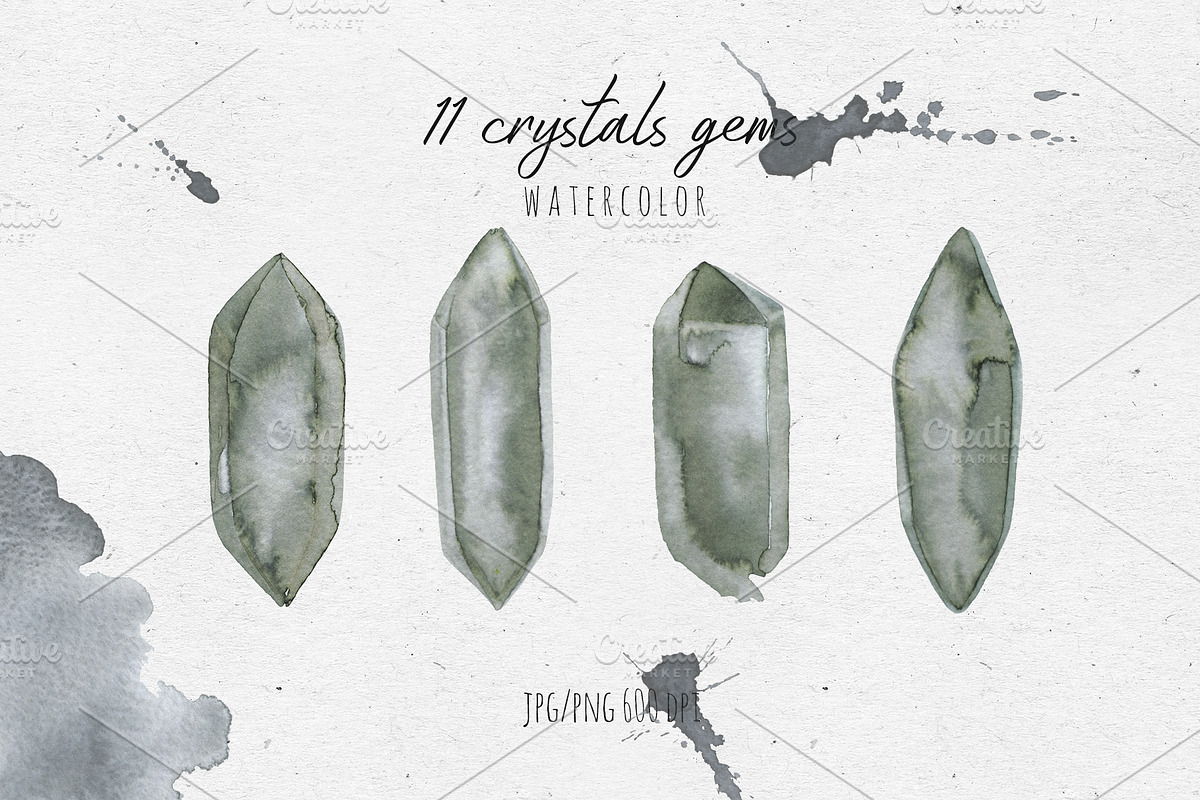 Crystals Gems Watercolor, a Texture Illustration by Maria's little shop (Photo 3 of 7)