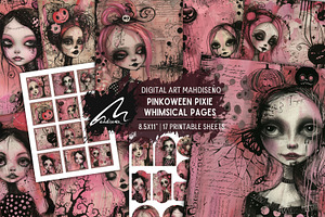 Pinkoween Whimsical Scrapbook Pages, a Seasonal Illustration by Digital Art Mahdiseño