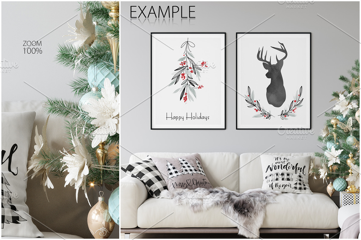 Christmas Frame & Wall Mockup Bundle, a Print Template by Yuri-U (Photo 14 of 22)