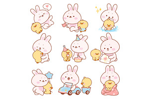 Kawaii bunny with duckling. Best, an Animal Illustration by Valerie Bodnar