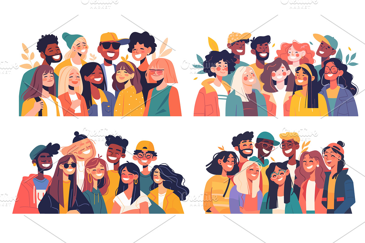 Friends portrait. Flat diverse, a Person Illustration by Stock-Smart-Start