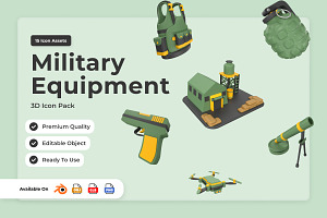 Tactical Military Equipment 3D Icons, an Object Illustration by twinstd