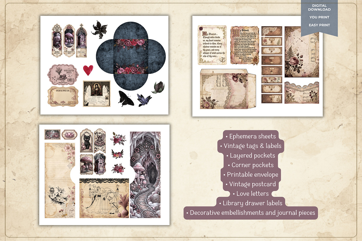 Printable Gothic Junk Journal Kit, a Decorative Illustration by Print Haven Mochi Vintage (Photo 4 of 5)