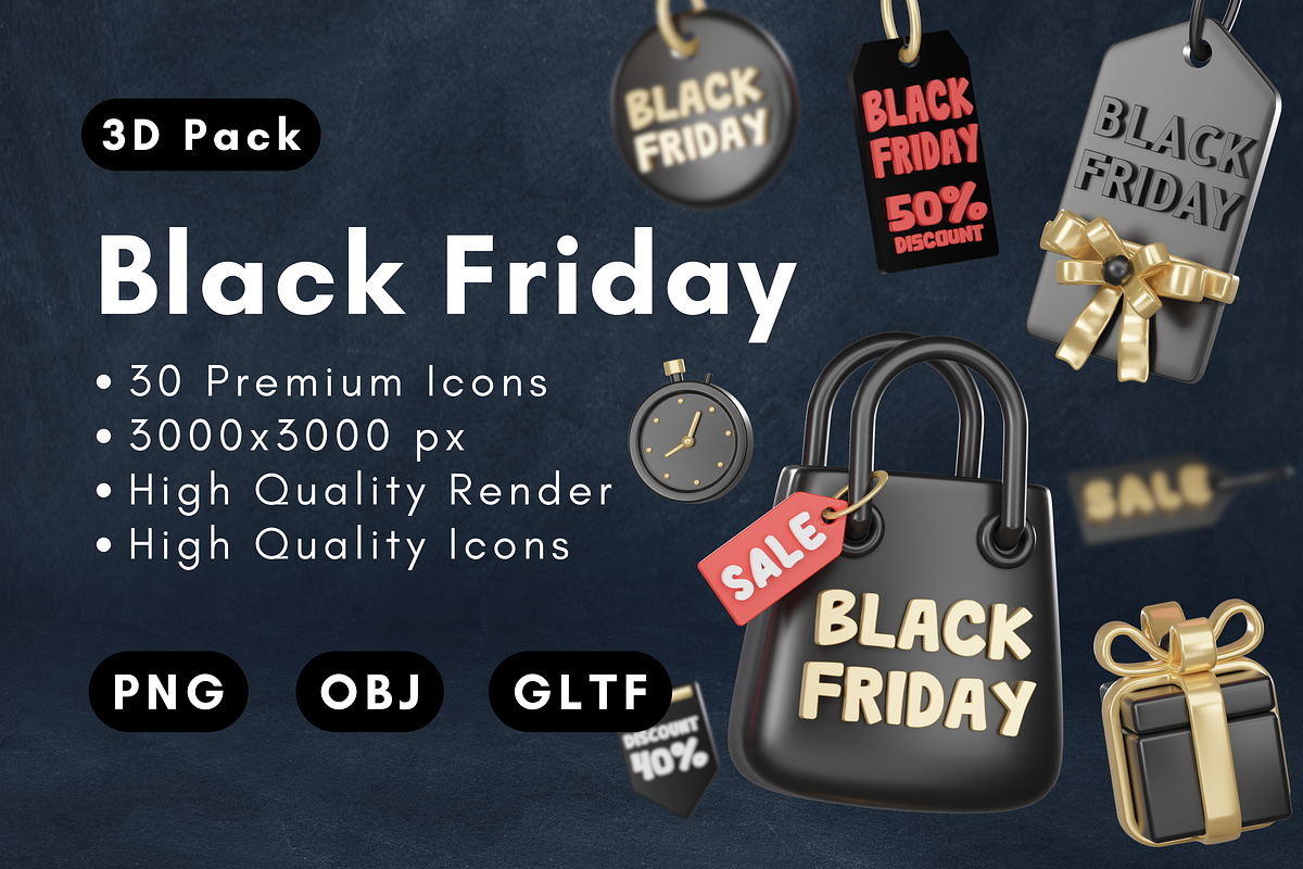 3D Pack of 30 Icons Black Friday, an Object 3D Model by BiimStudio (Photo 1 of 3)