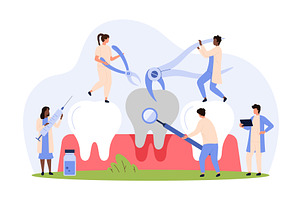 Tooth extraction procedure, removal, a Healthcare Illustration by Flashvector