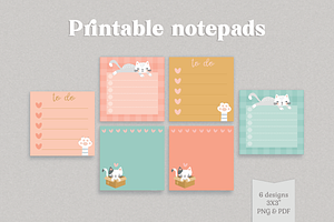 Cute Cats Printable Notepad Set