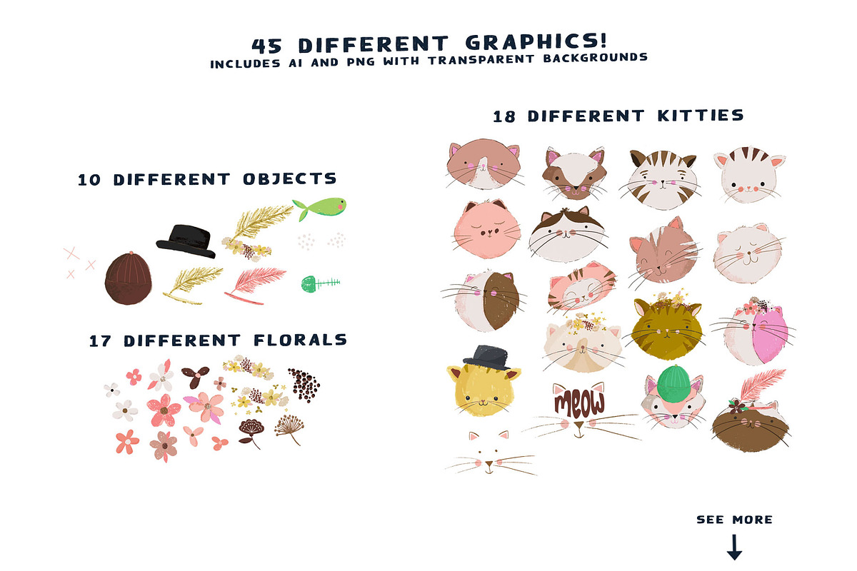 Cute Kitties Graphic Collection, an Animal Illustration by Bridgett Stahlman Design (Photo 2 of 10)
