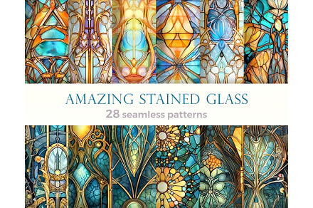 Seamless patterns with stained glass, a Pattern Graphic by Bubert Art