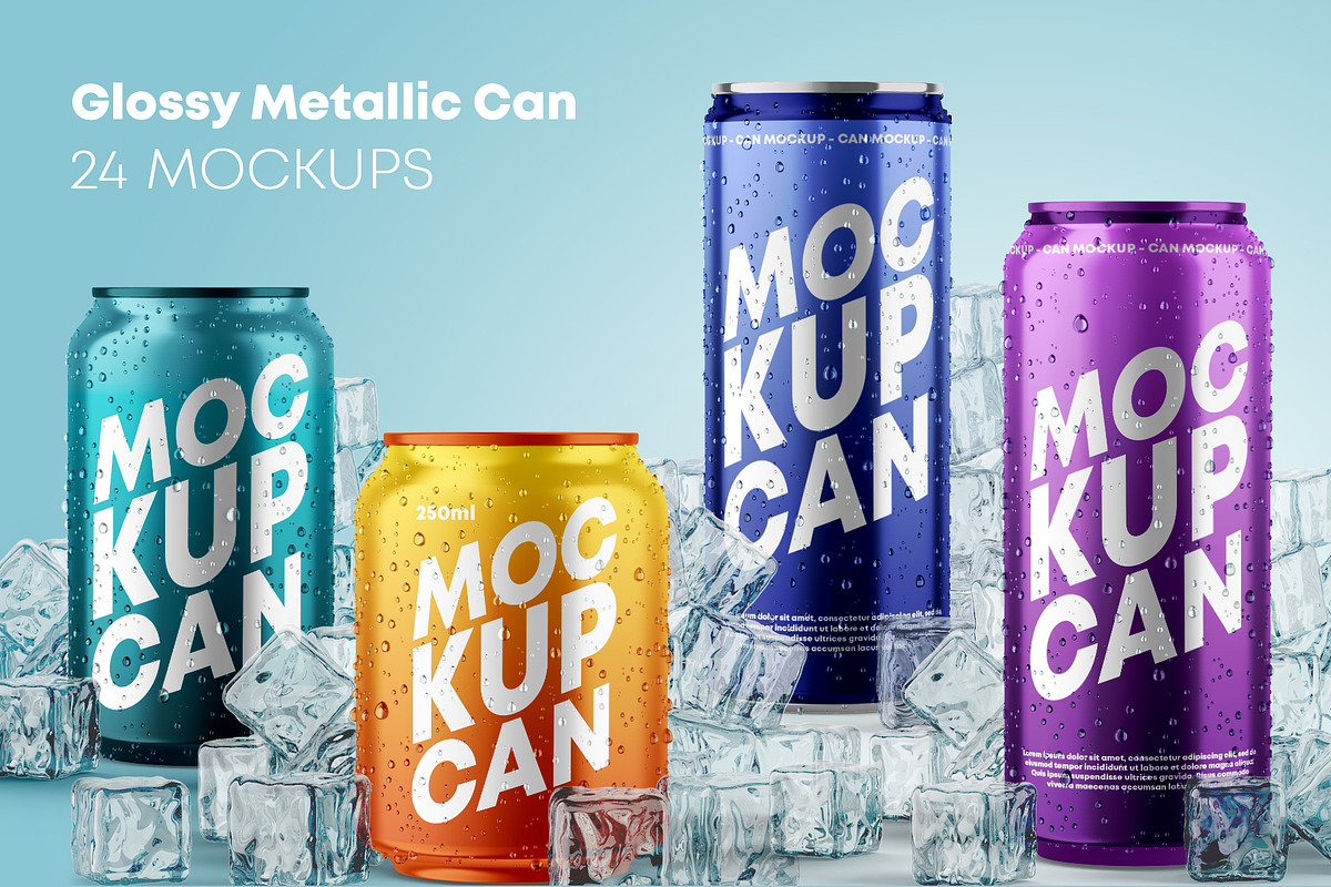 Glossy Metallic Can Bundle, a Product Mockup by Graphic Bird (Photo 1 of 19)