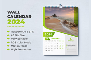 12-page wall calendar 2024, a Templates & Theme by pixelcreatx