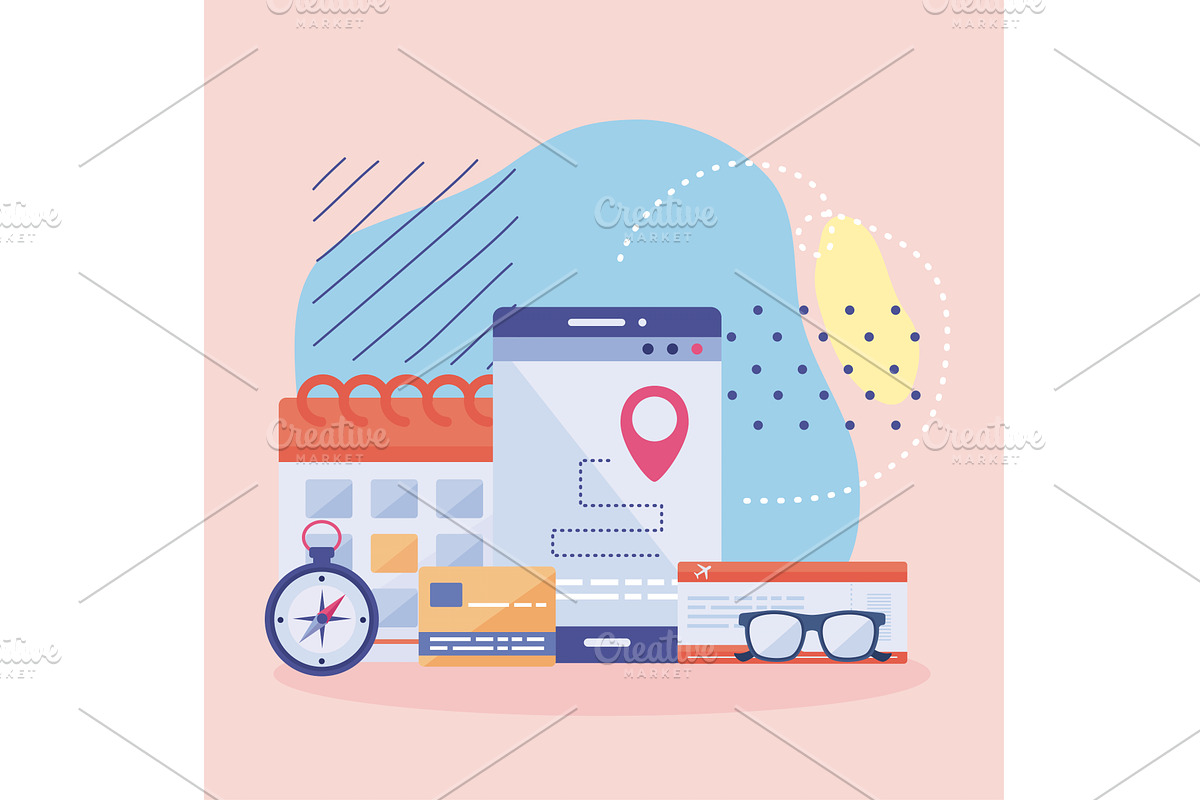 smartphone and travel icons, an Object Illustration by studiogstock