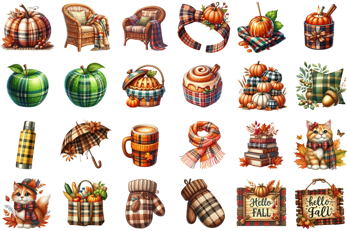 Watercolor Plaid Autumn Clipart, an Illustration by Sublimation Artist (Photo 2 of 6)