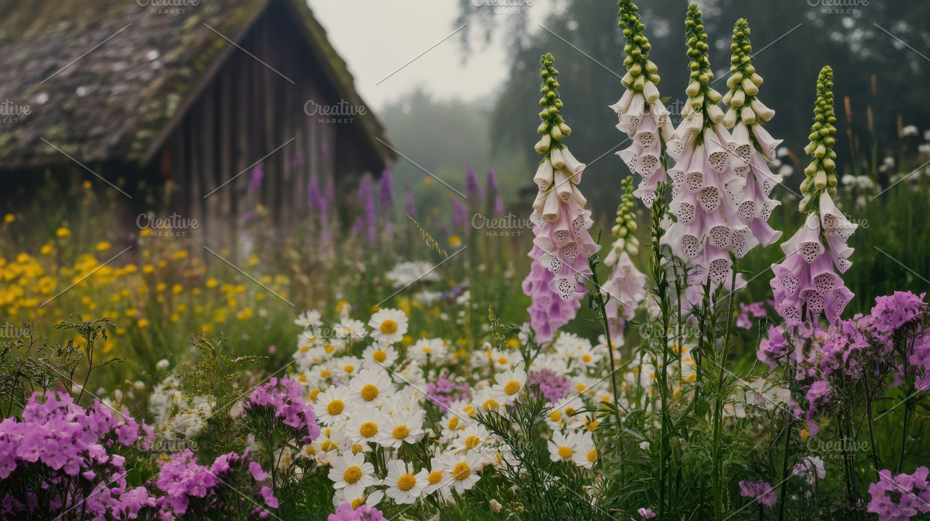 Colorful flowers blooming near cabin, a Photo by Beautiful things