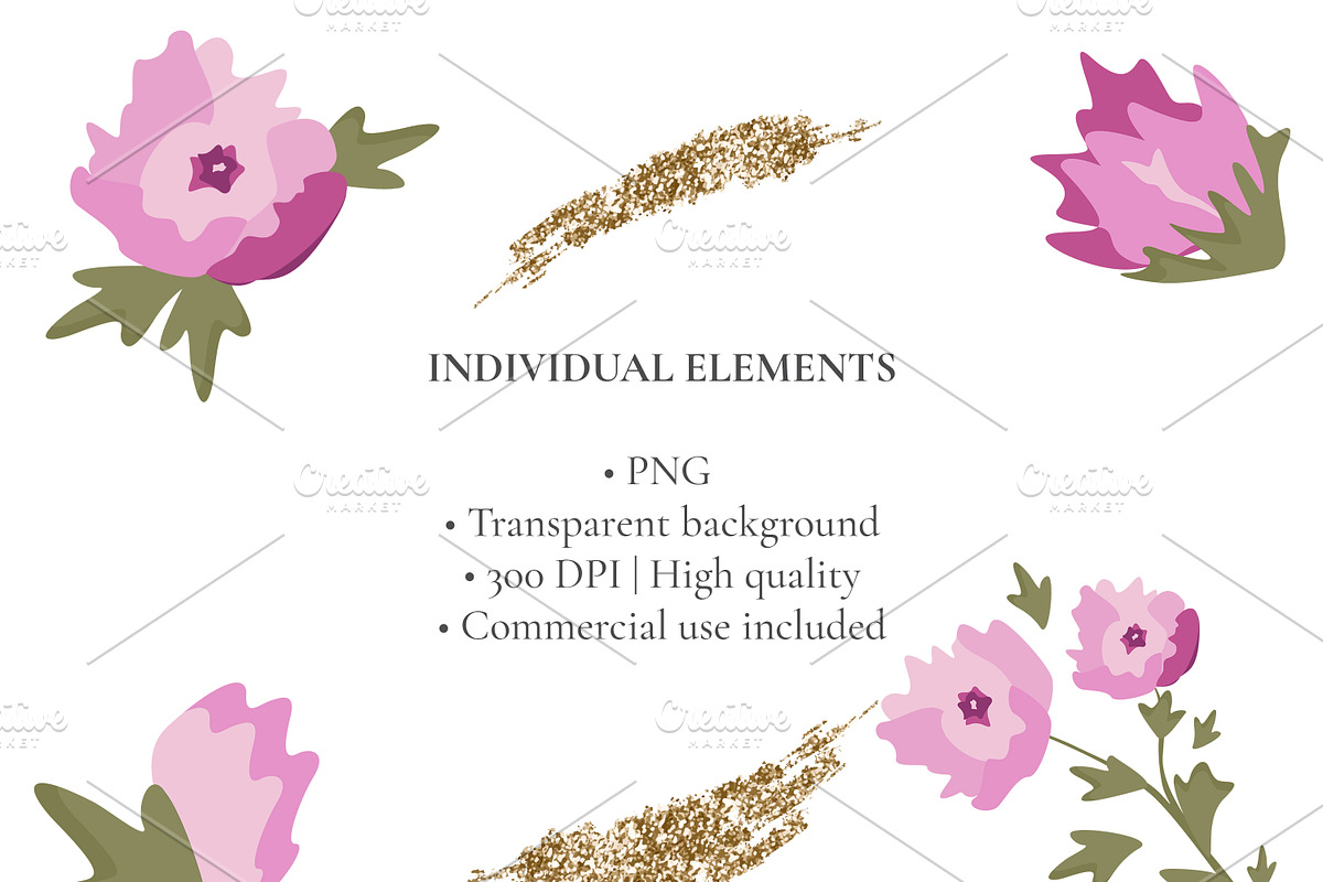 Pink Peony & Gold Frames Clipart, an Object Graphic by Nadia Semyroz (Photo 4 of 7)