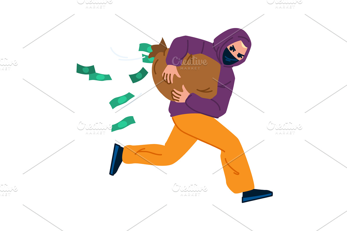 Thief running with bag of money, a Finance Illustration by pikepicture
