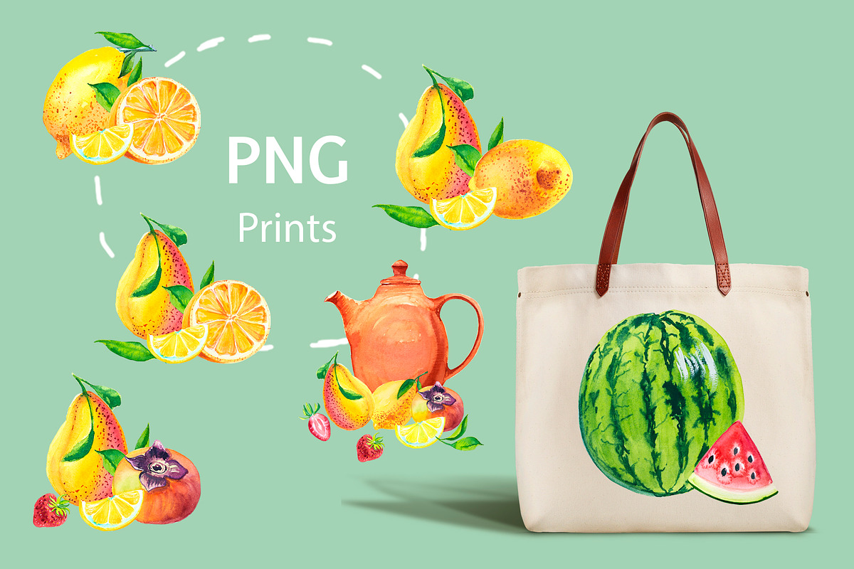 Watercolor tropical fruits., a Texture Illustration by lilisavelieva (Photo 3 of 5)