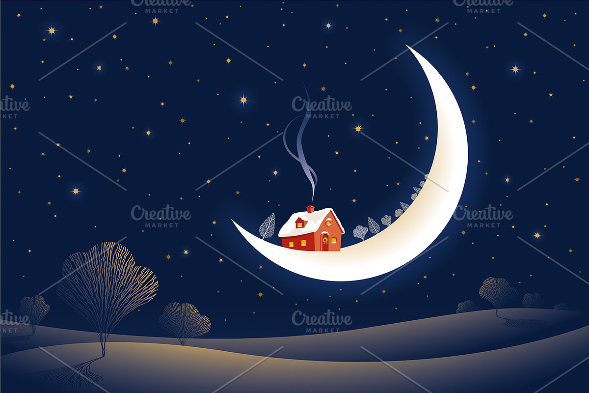 Christmas Moonlit Night, an Illustration by Retro Graphics