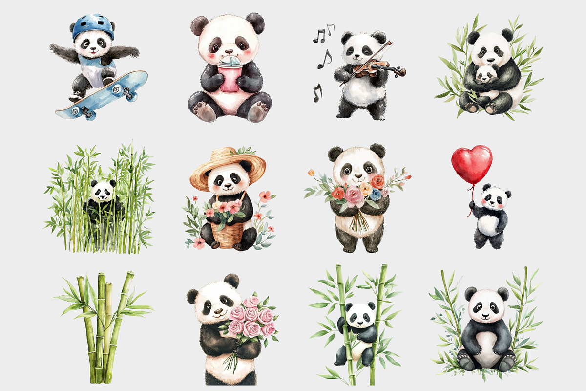 Watercolor Panda Clipart, a Seasonal Illustration by Design Market (Photo 3 of 5)