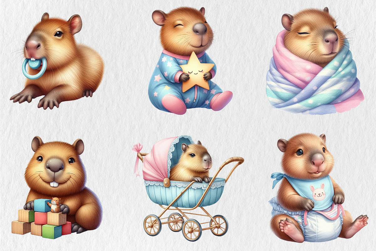 Cute Capybara Nursery Clipart, an Illustration by Rose Art (Photo 2 of 5)