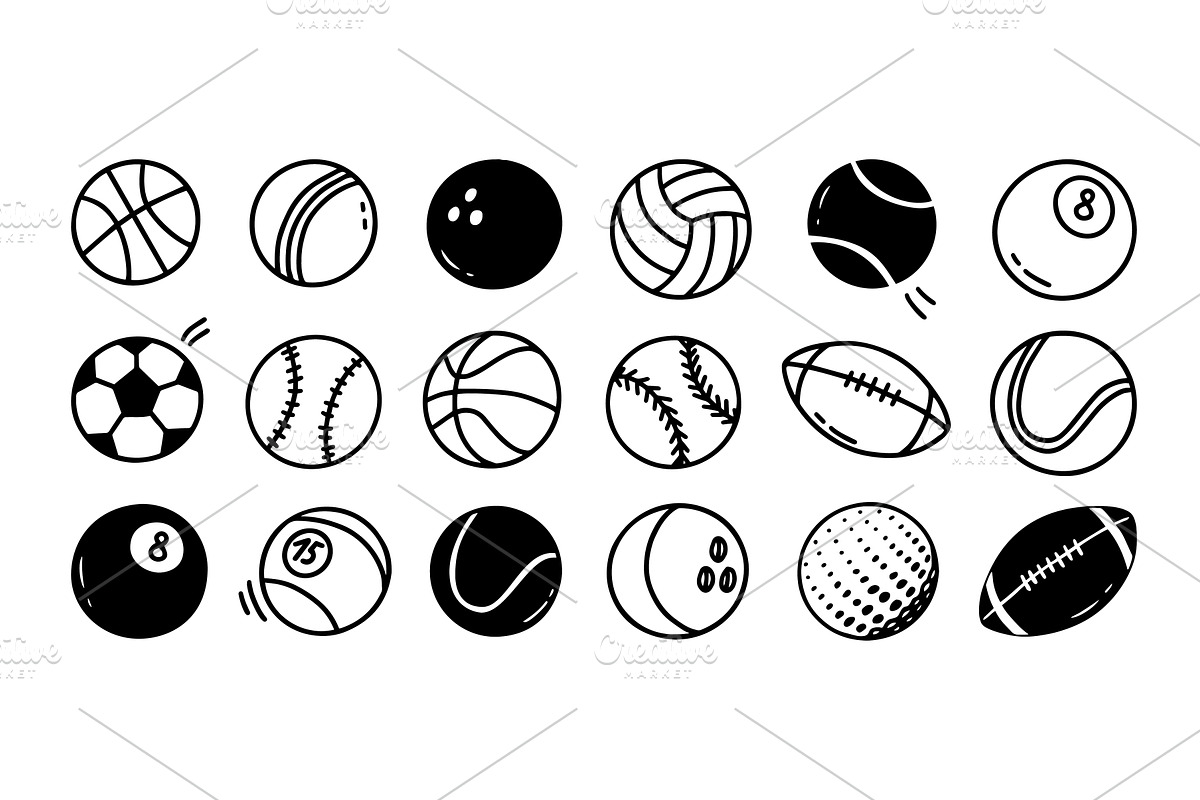 Sport balls doodle. Hand drawn, an Object Illustration by winwin.art