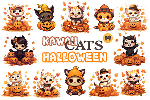 Cute Kawaii Cats for Halloween., an Animal Illustration by KENO Mascots