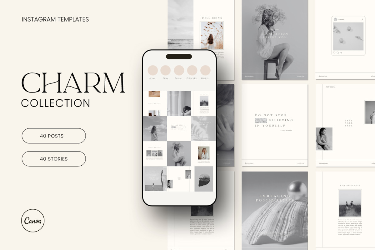 Charm Instagram Templates (Canva), a Social Media Template by Studio Fink (Photo 1 of 8)