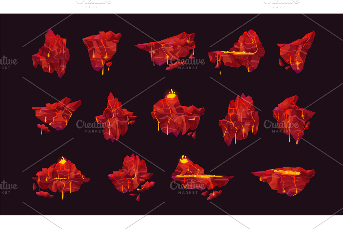Game lava platform. Volcano floating, an Illustration by Stock-Smart-Start