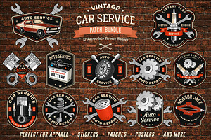 12 Retro Auto Garage Service Badges