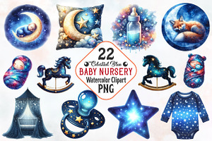 Celestial Midnight Blue Baby Nursery, a Seasonal Illustration by RobertsArt