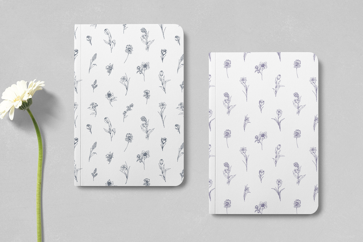 Engraved flowers seamless patterns, a Pattern Graphic by Good Studio (Photo 6 of 6)