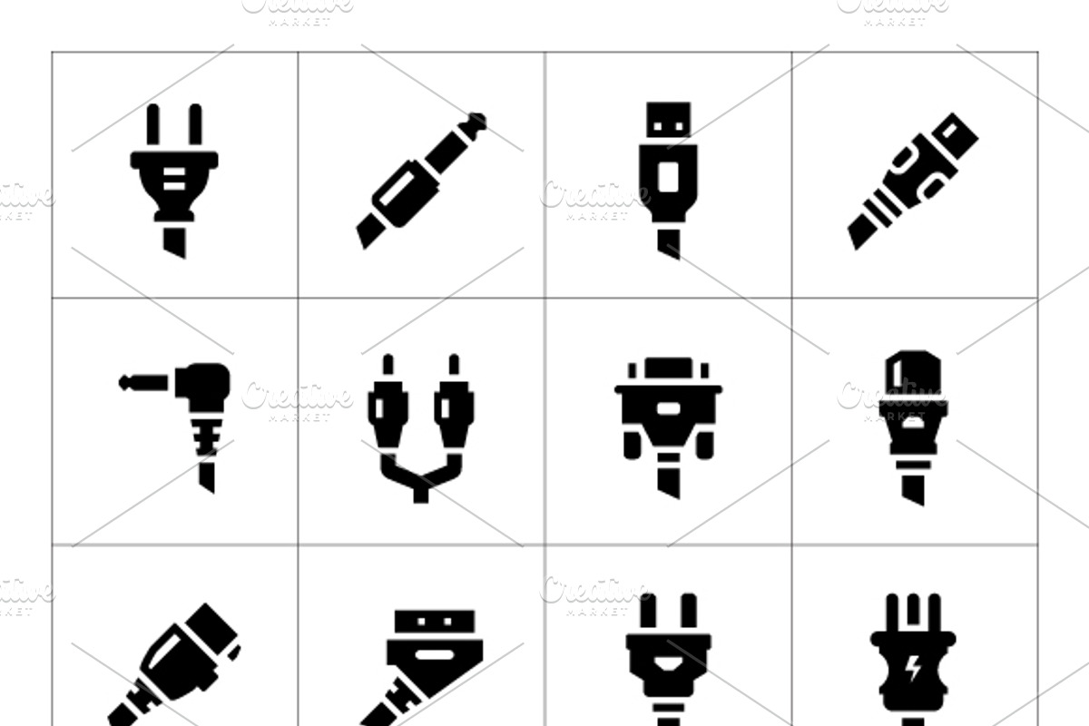 Set icons of plugs and connectors, an Icon by motorama