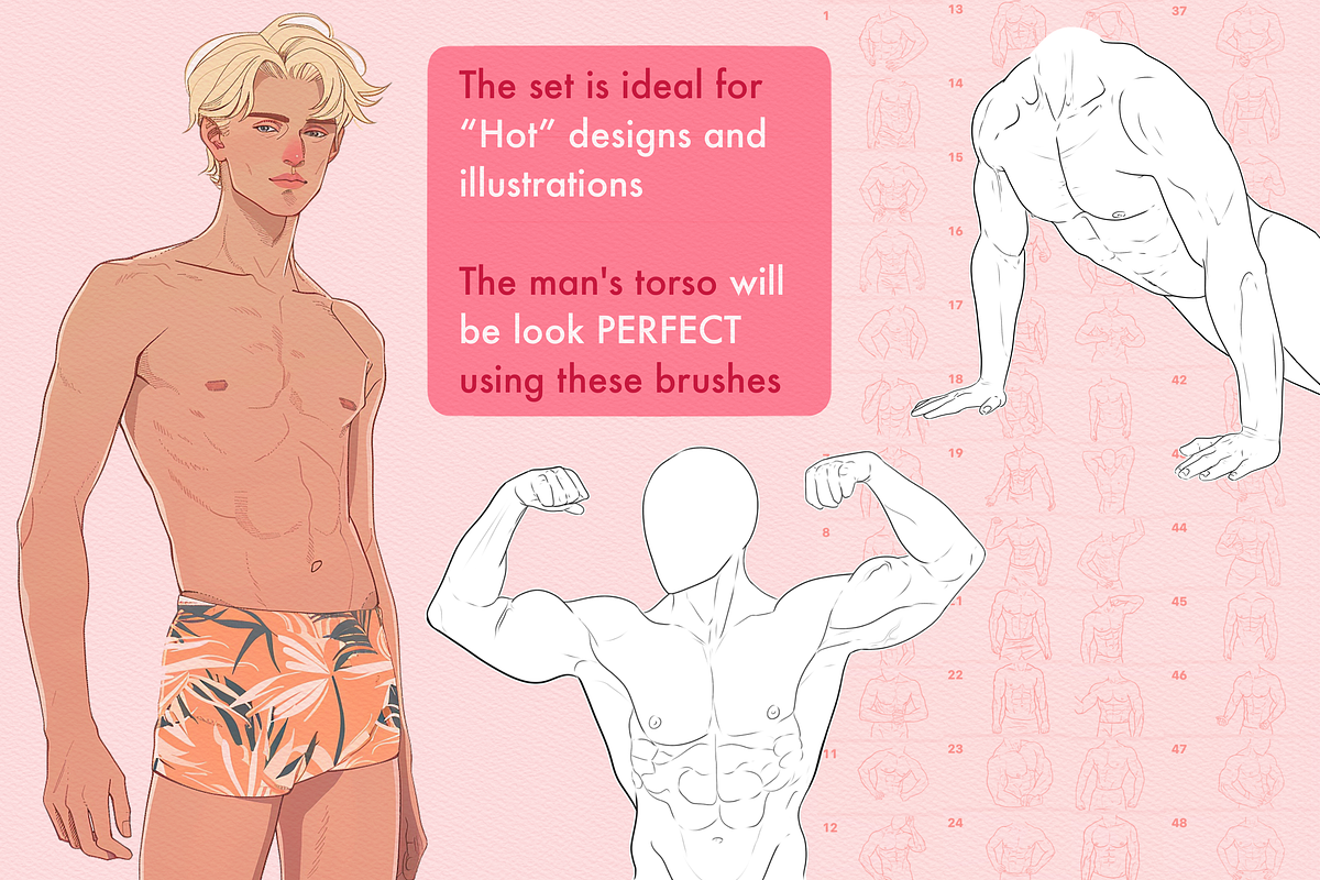 Male torso Procreate Photoshop brush, a Brush Add-On by AppleinaJuice (Photo 7 of 8)