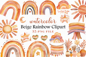 Watercolor Beige Rainbow Clipart, an Illustration by Libby Wishes