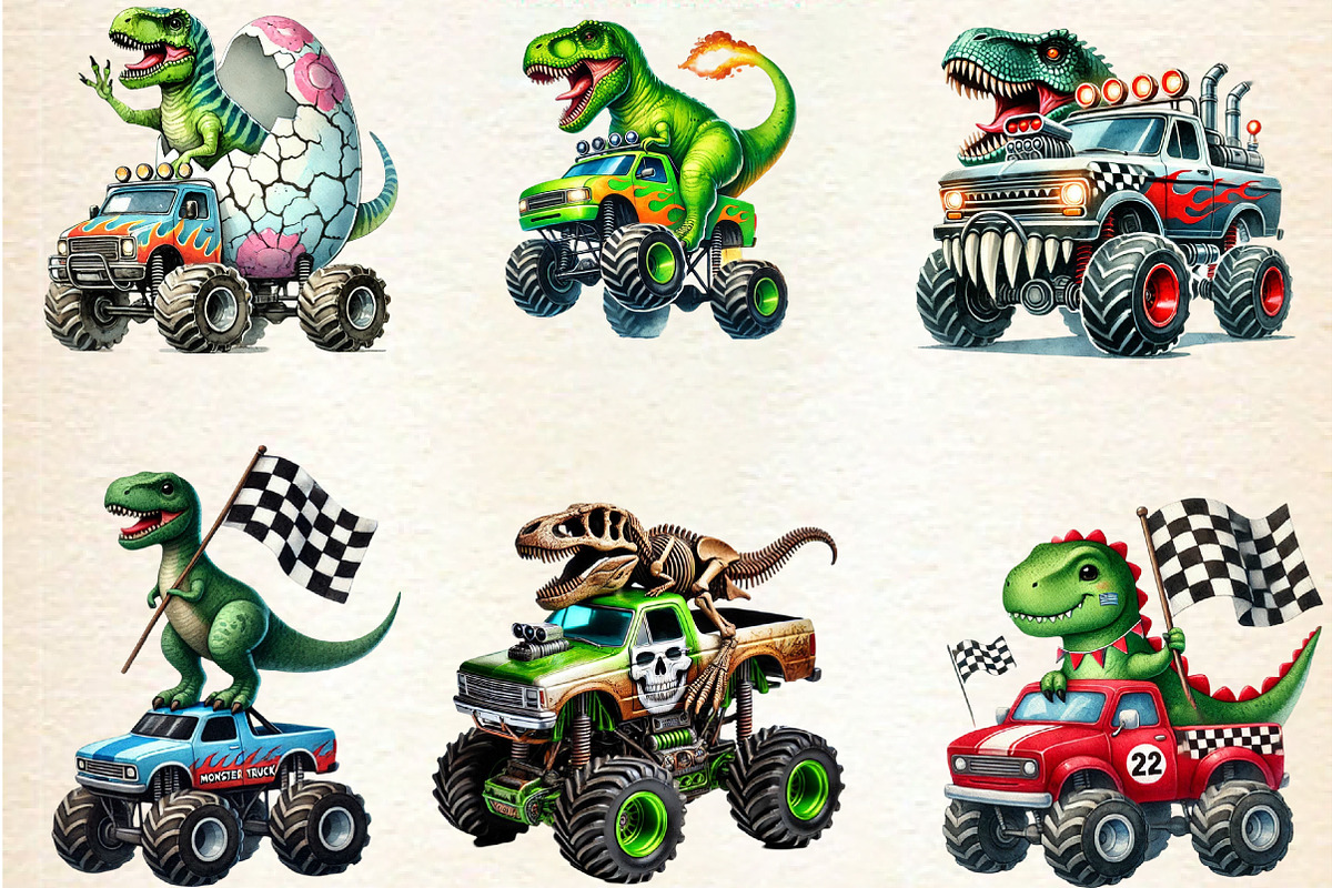 T-Rex Dinosaur Monster Truck, a Seasonal Illustration by DreamArtGraphic (Photo 4 of 5)