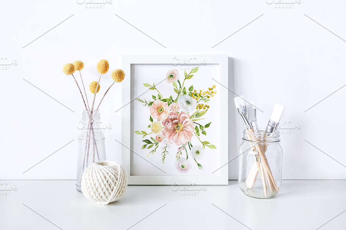 Paint Brush White Frame Mockup, a Print Template by SunnyTangerine Stock (Photo 2 of 4)