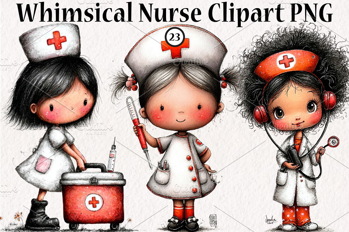 Whimsical Nurse Clipart PNG, a Seasonal Illustration by CreationArt (Photo 1 of 5)