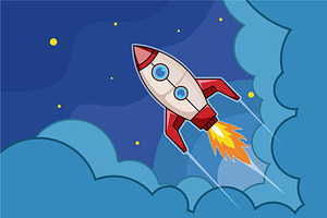 rocket launch into space vector, a Decorative Illustration by zyxroun shop
