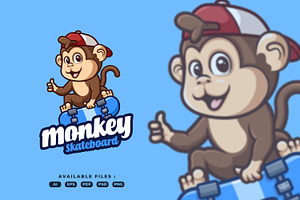 Monkey Skateboard Cartoon Mascot Ill