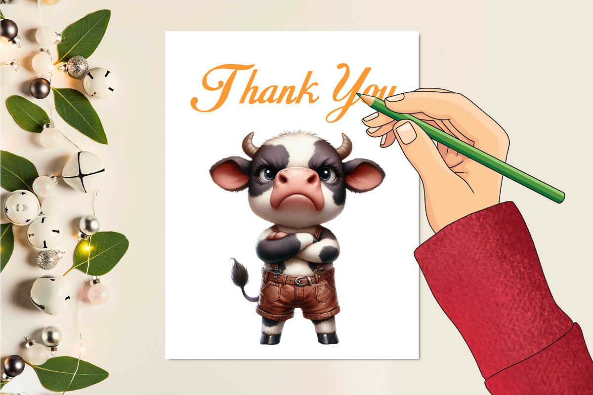 Watercolor Funny Grumpy Cow Clipart, an Illustration by CraftArtStudio (Photo 5 of 5)
