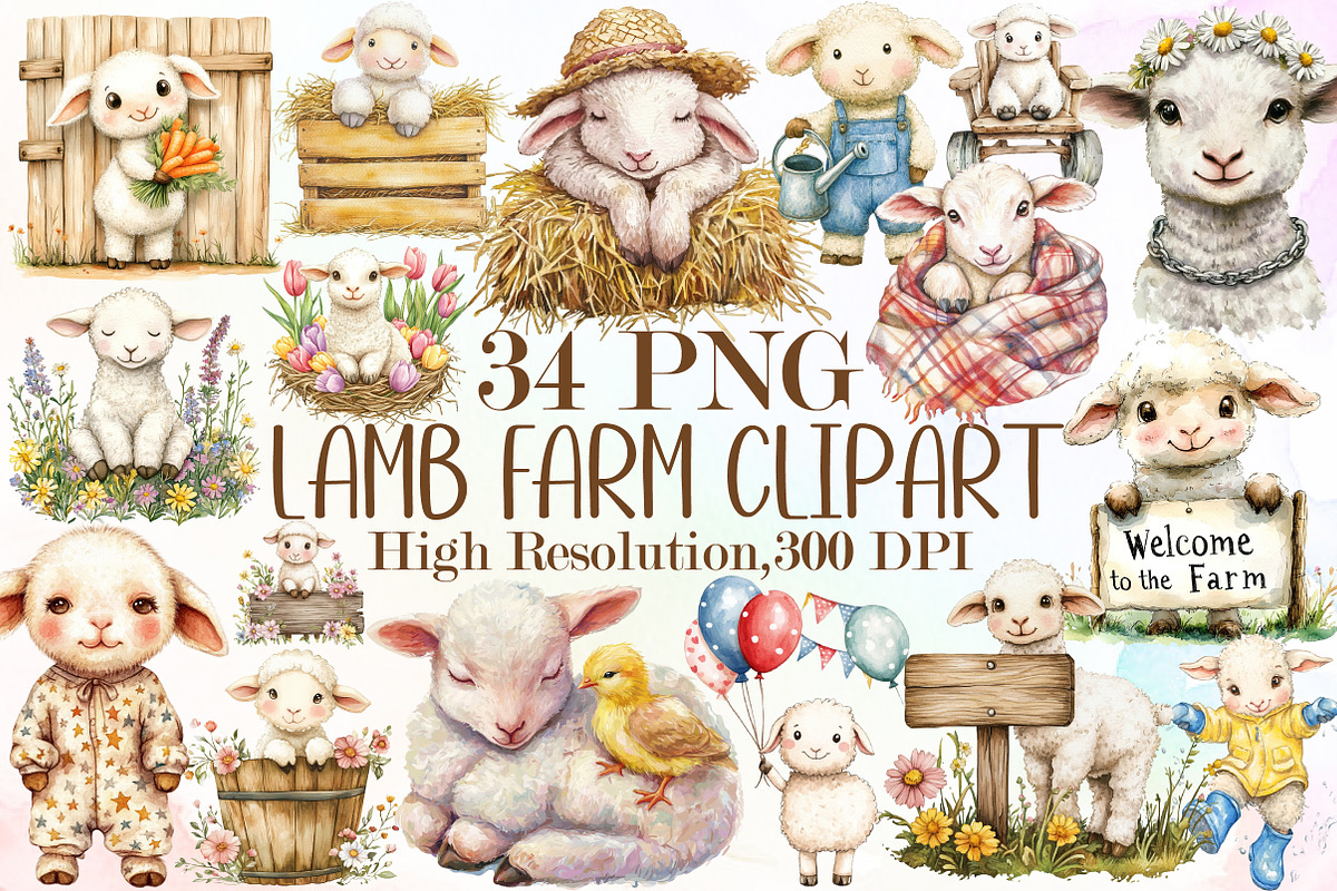 Lamb Farm Clipart, an Illustration by Sublimation Artist (Photo 1 of 6)