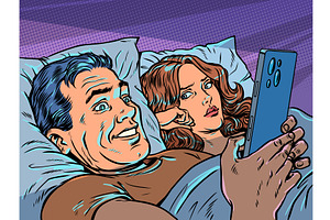 Pop Art Retro A man in bed with his, a Technology Illustration by studiostoks
