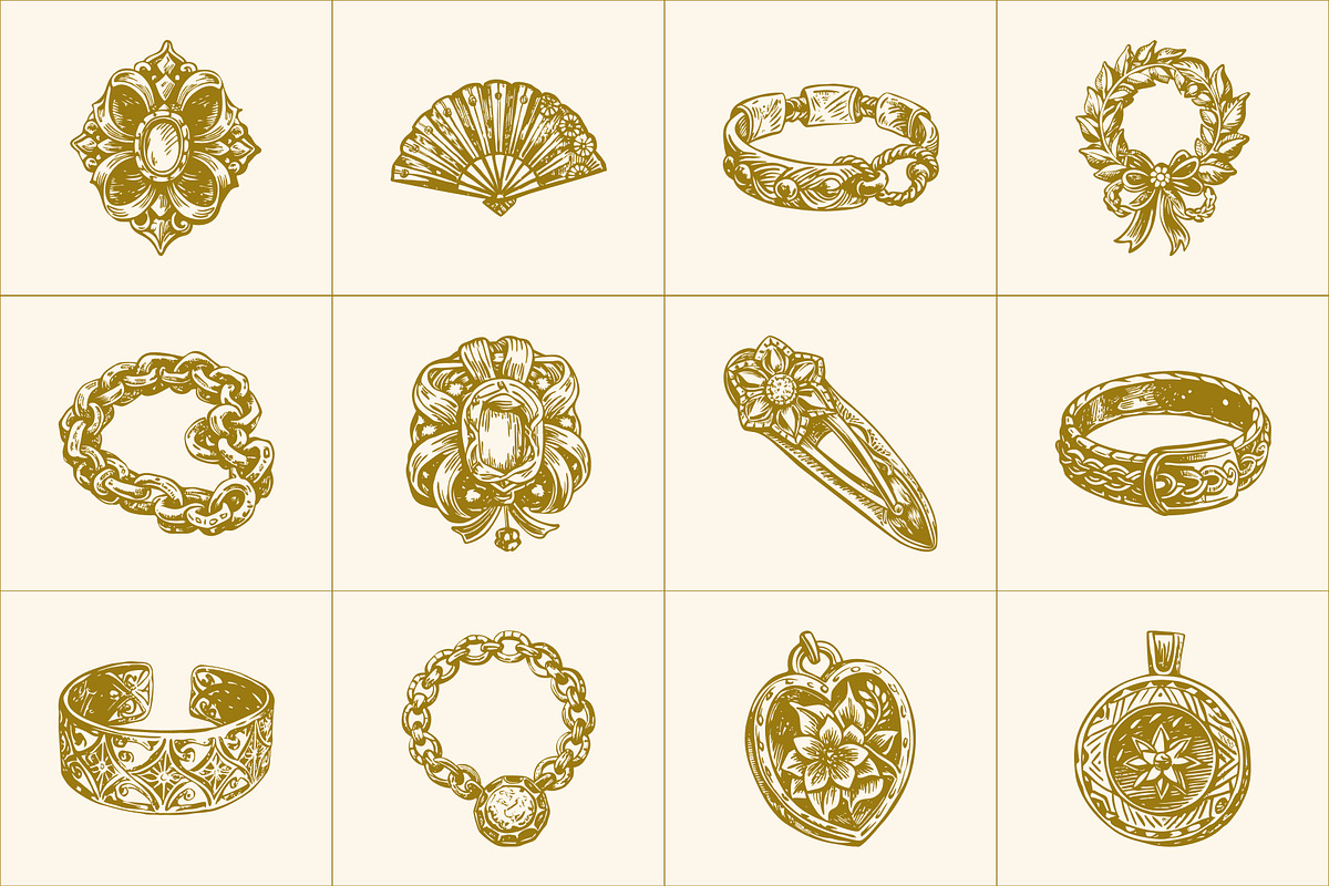 Vintage Jewellery Illustration Set, a Decorative Illustration by Prosymbols (Photo 6 of 8)