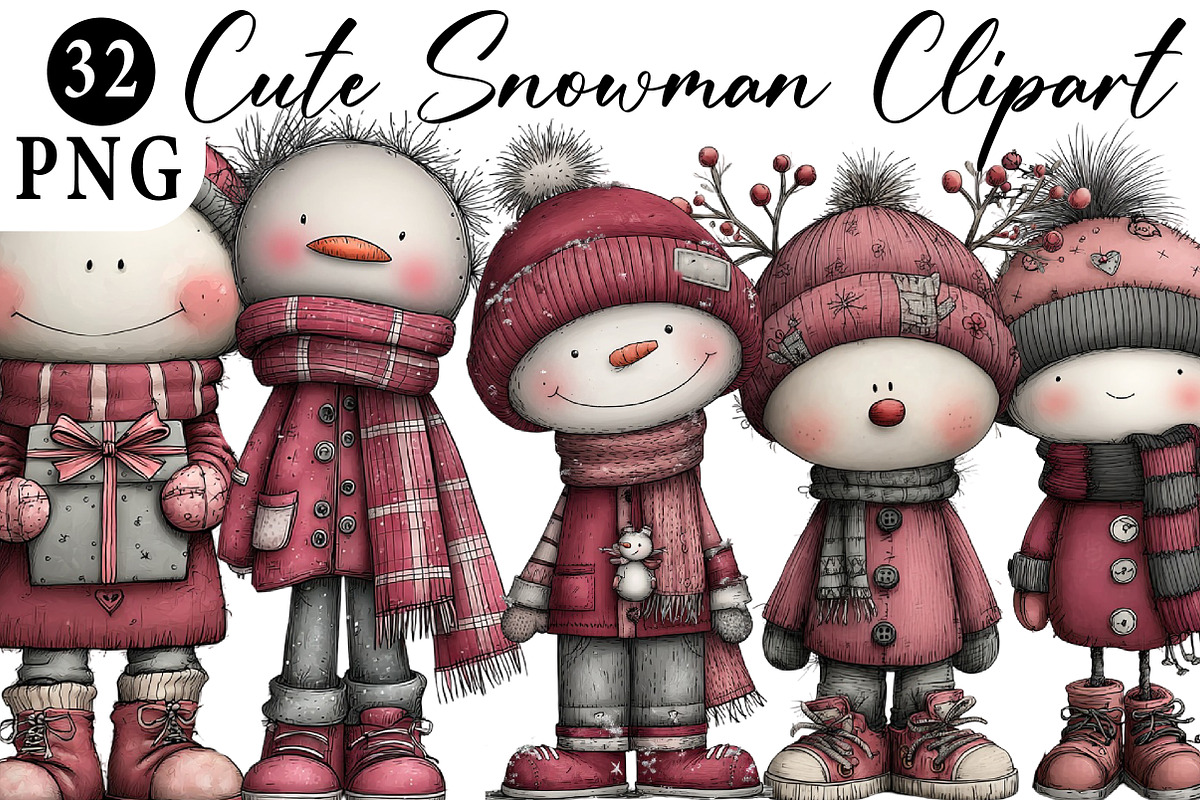 Christmas Cute Snowman Clipart, an Illustration by Daily.Designs (Photo 1 of 5)