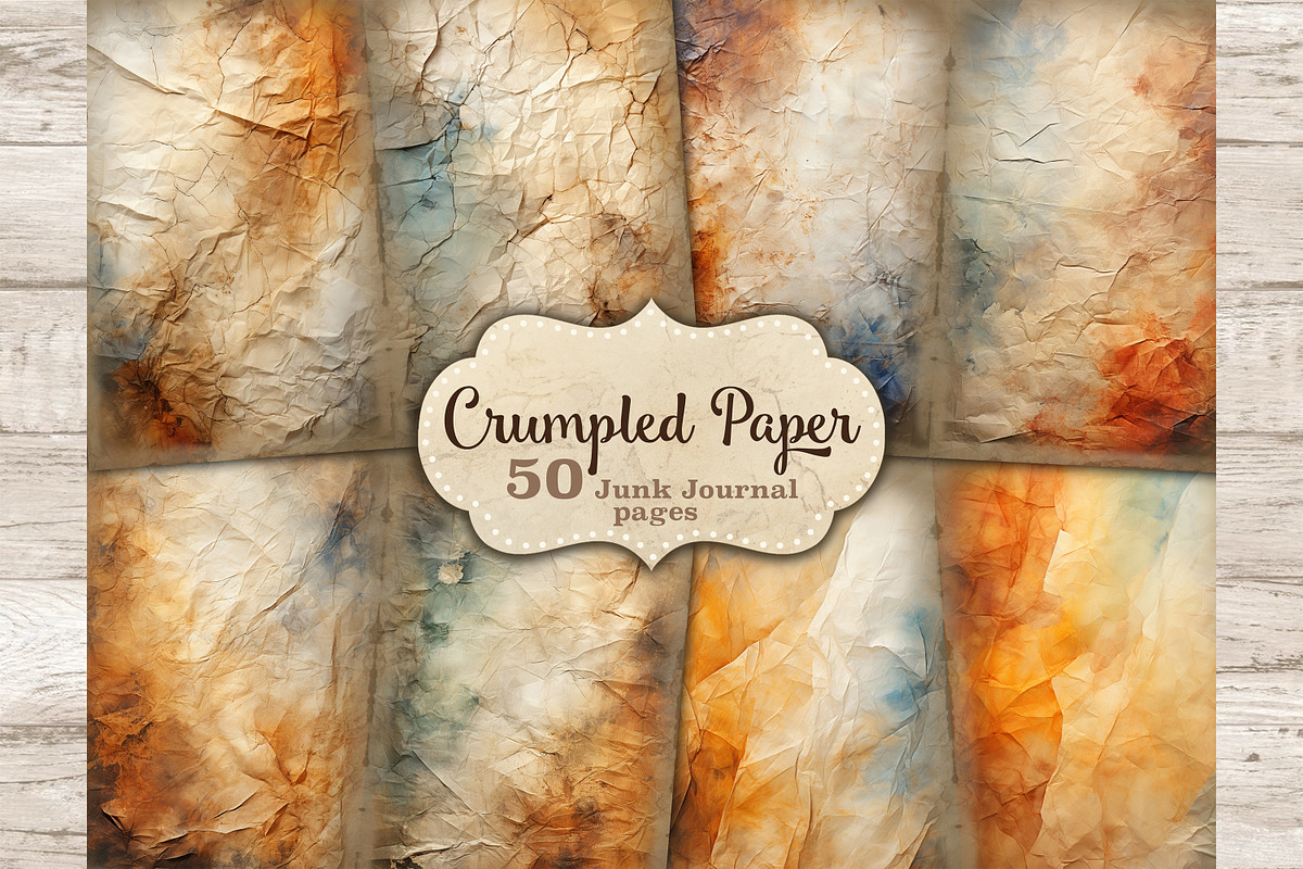 Crumpled Paper Junk Journal Pages |, a Texture Illustration by GlamArtZhanna (Photo 1 of 10)