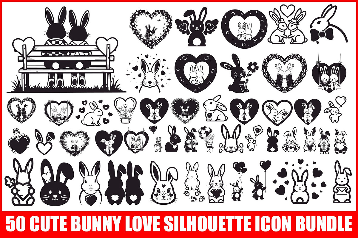 Cute Bunny Love Silhouette Icons, an Illustration by Creativeshirt (Photo 1 of 51)