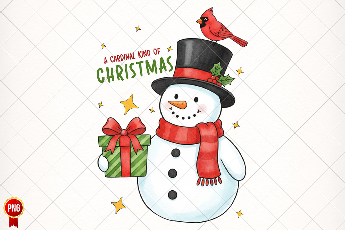 Christmas Snowman Cardinal PNG, an Illustration by SinaCreation (Photo 1 of 6)