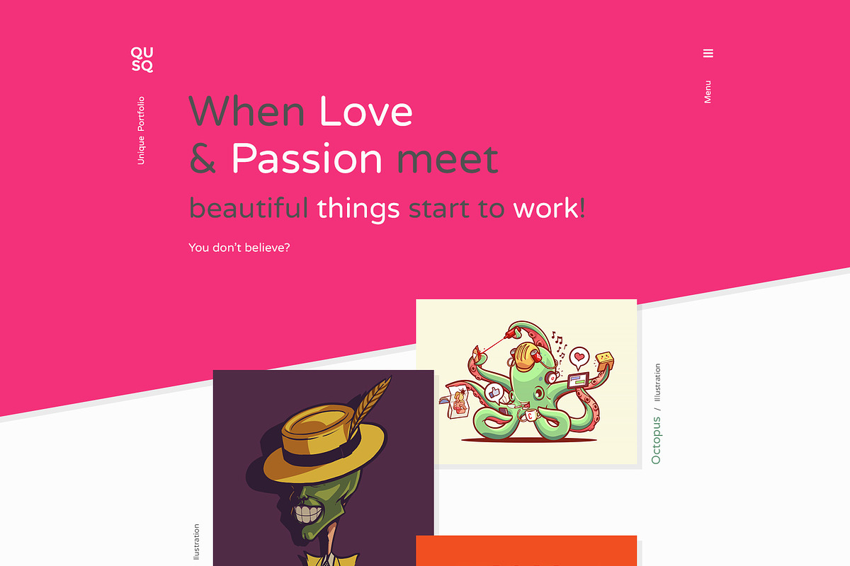 Qusq Pro - Unique Colorful Portfolio, a WordPress Template by IshYoBoy (Photo 2 of 14)