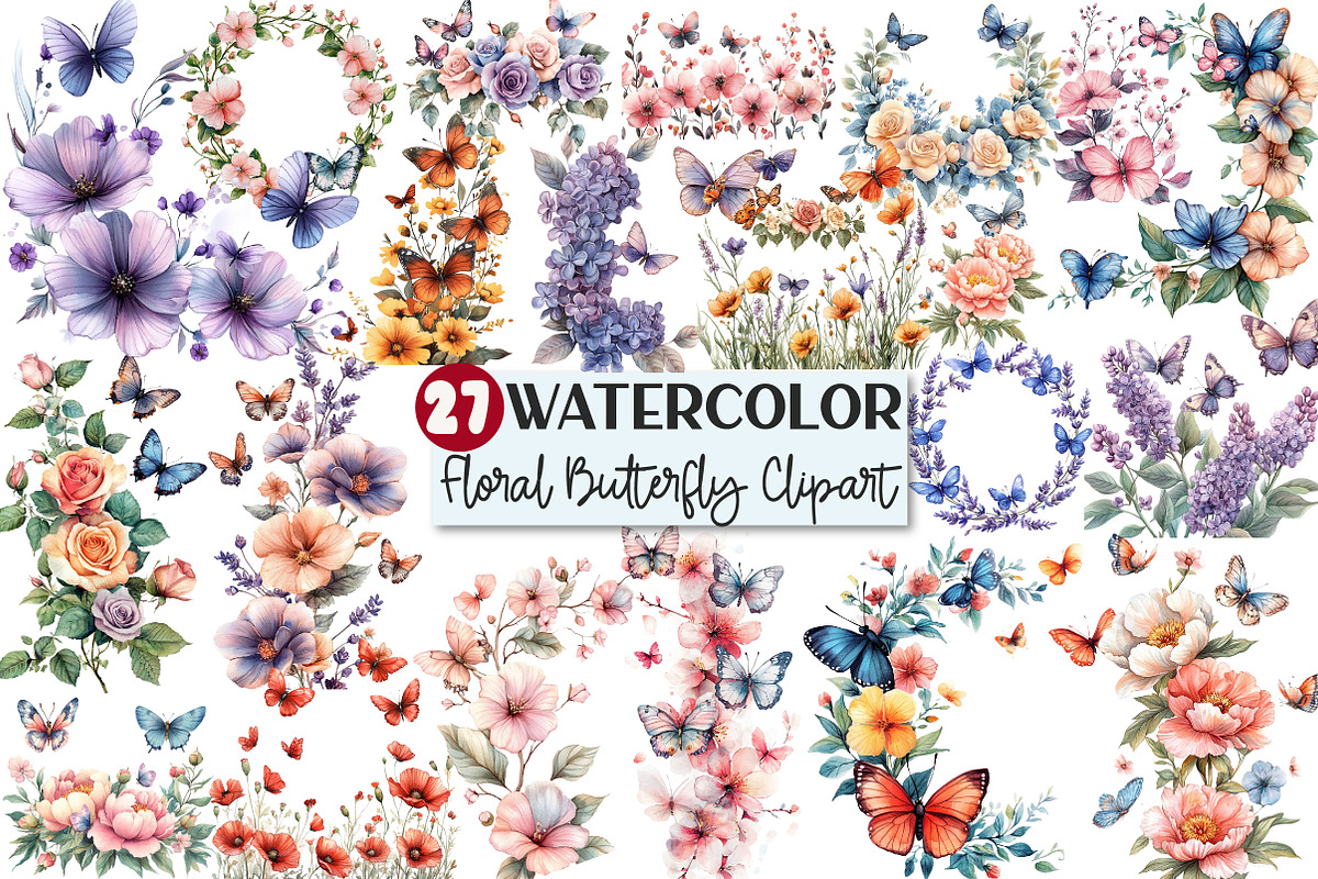 Floral Butterfly Border Clipart, an Illustration by Rose Art (Photo 1 of 8)