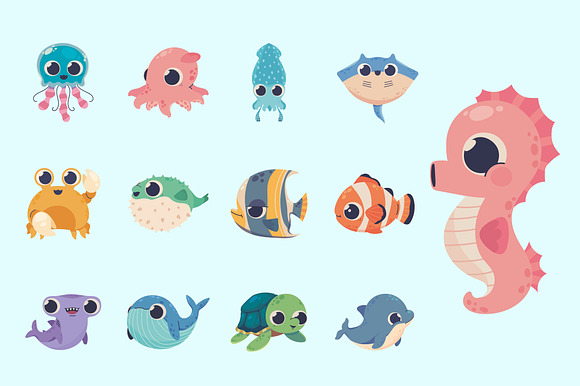 Cute Sea Animals Illustration Set preview 2